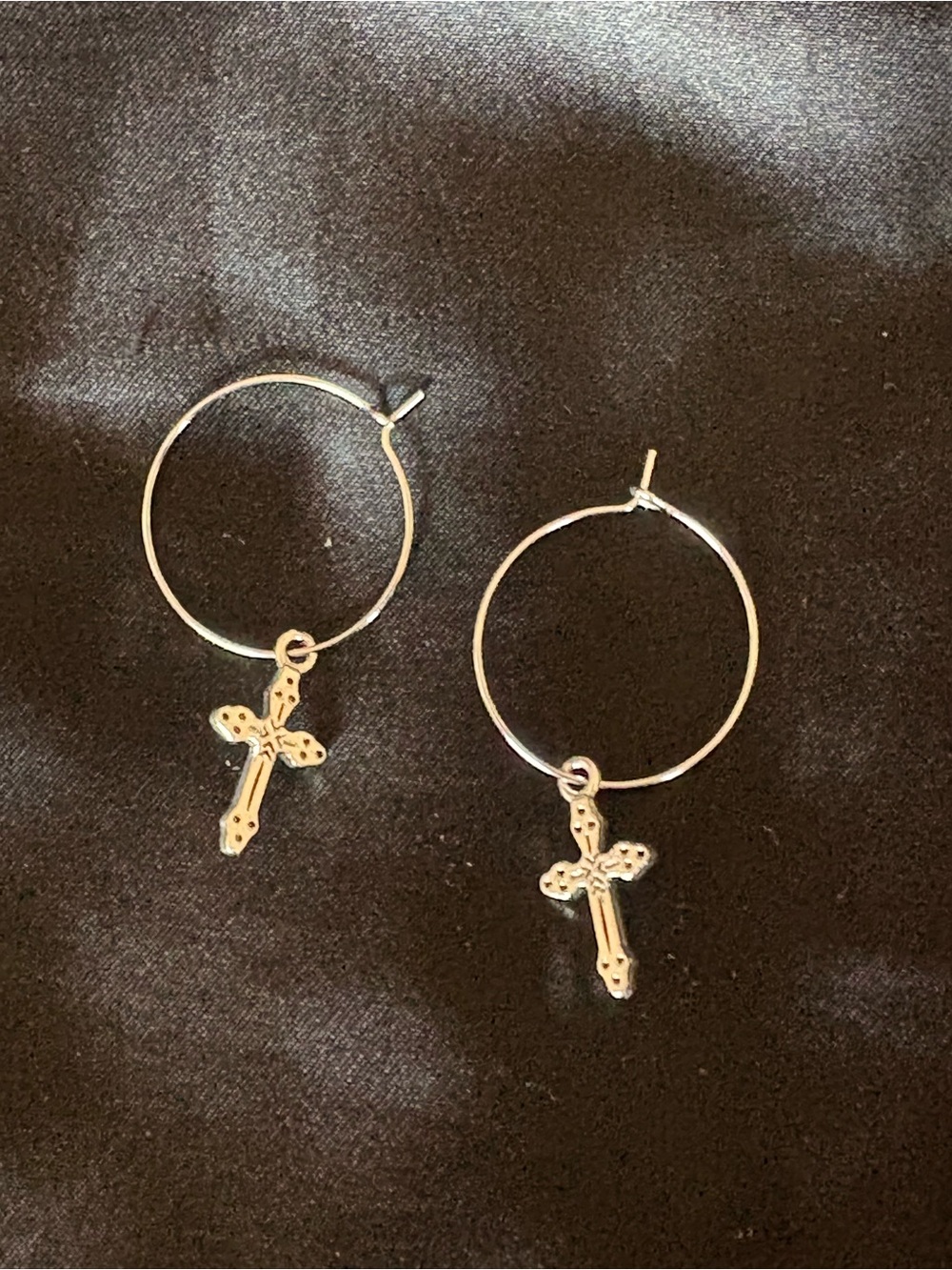 Silver Cross Charm Hoop Earrings - Classic Religious Style